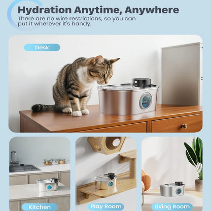 108Oz/3.2L Stainless Steel Wireless Cat and Dog Drinker Rechargeable Automatic Pet Drinker Water Fountain Motion Sensor Bowl