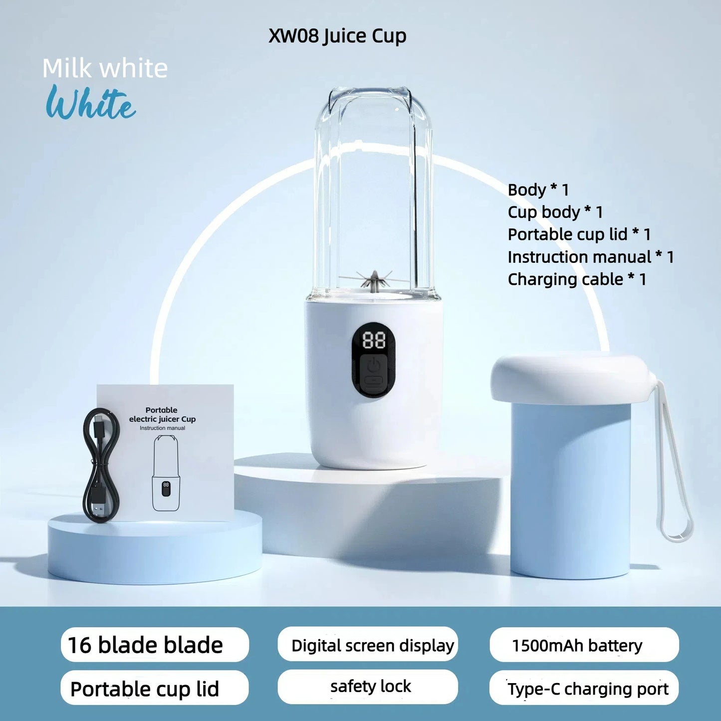 Portable Juicer Blender 400Ml Electric Fruit Juicer USB Charging Lemon Orange Fruit Juicing Cup Smoothie Blender Machine 2Cups